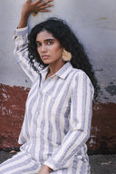 Button Up Boss Babe Shirt- Blue stripe