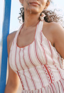 Stripe Hype Halter Dress-Maroon